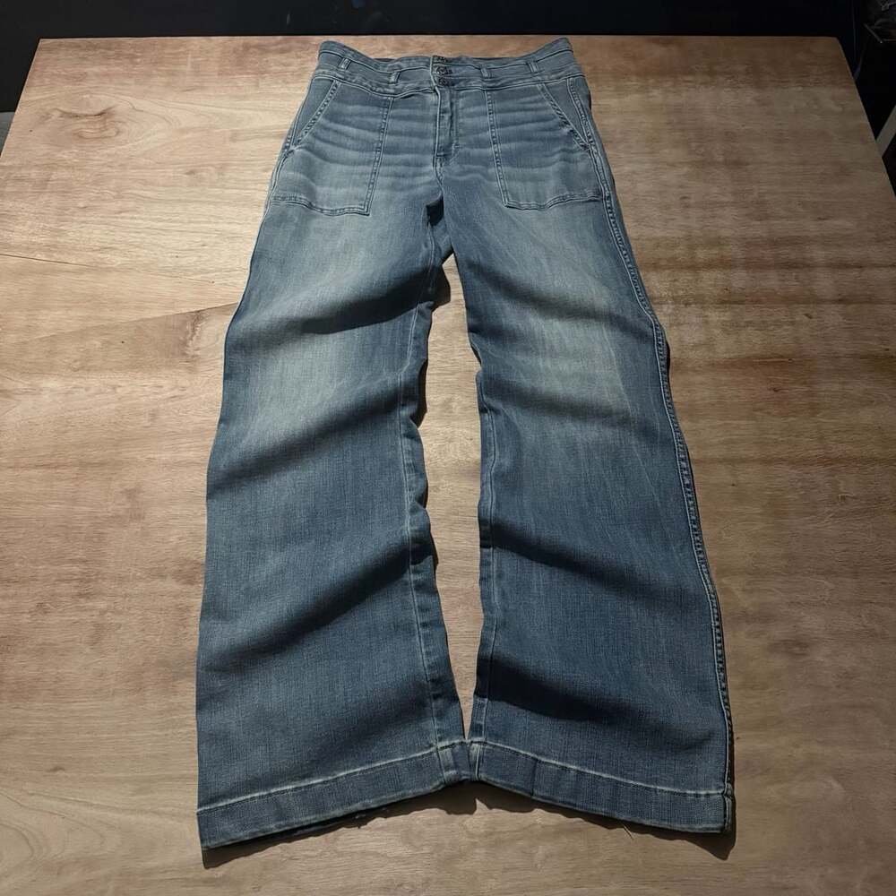 White House Black Market Extra High Rise Wide Leg Jeans Size 8 Blue Denim
